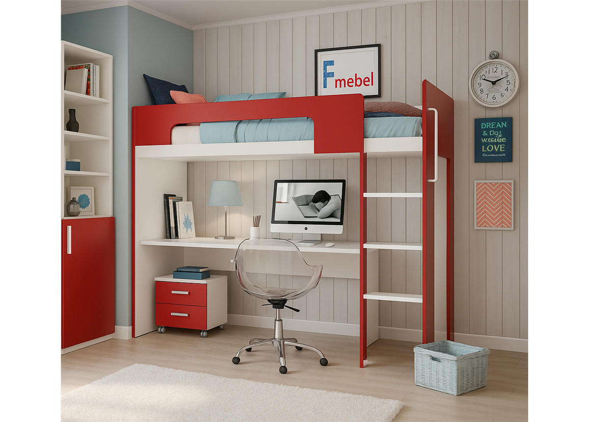 Кровать-чердак со столом Сицилия Fmebel 90x200