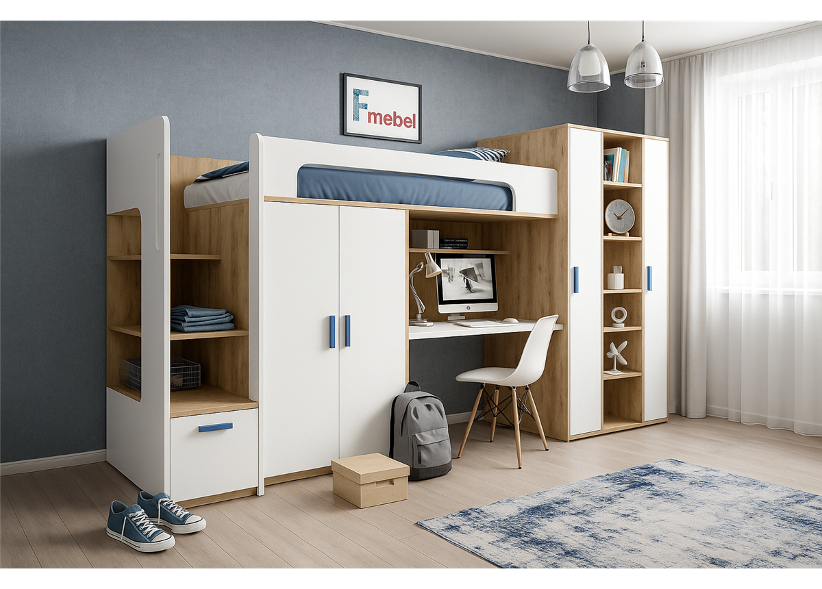 Кровать-чердак со столом Хоккайдо Fmebel 90x200