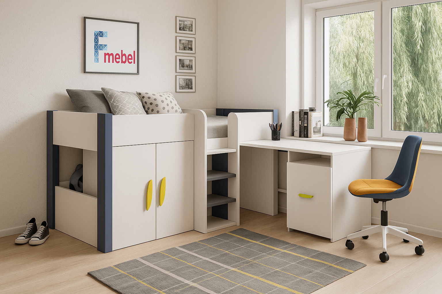 Кровать-чердак со столом Амора Fmebel
