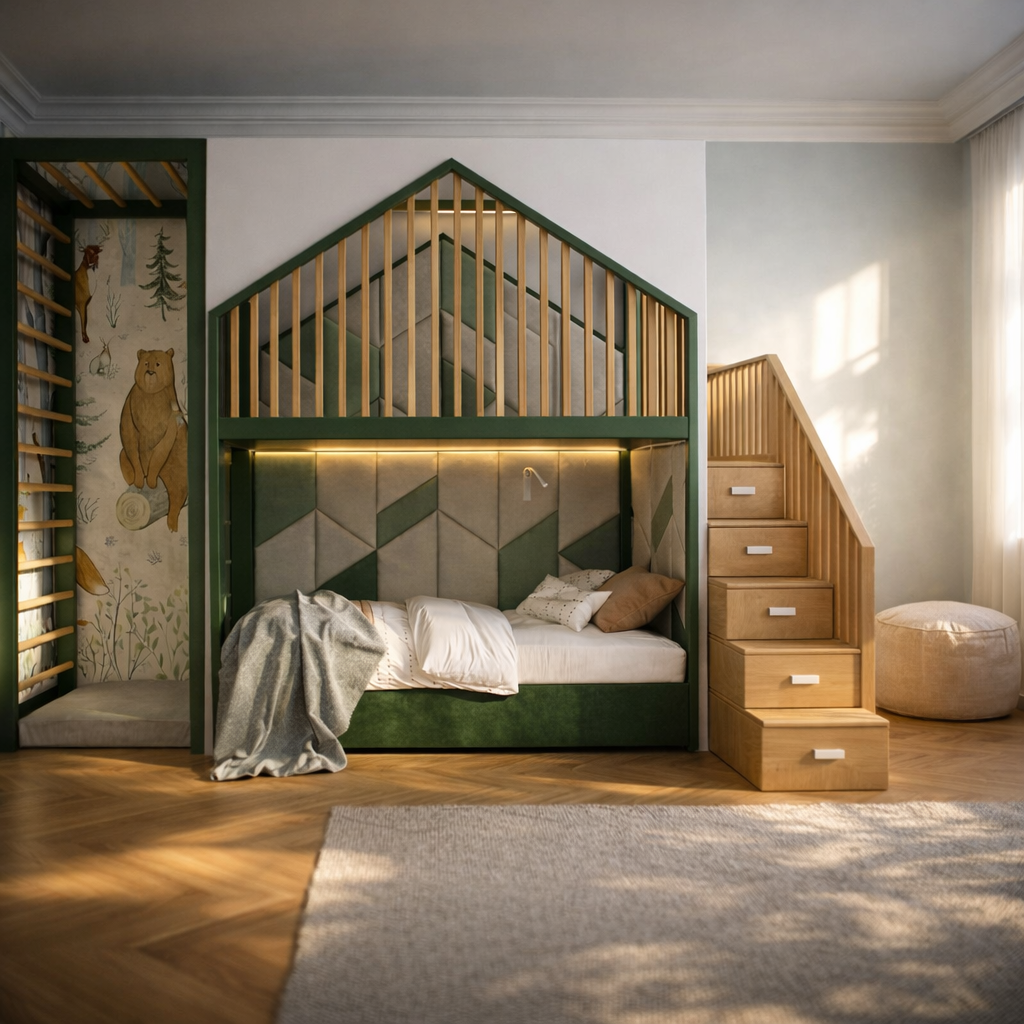Двухъярусная кровать со спортивно игровой зоной Стокгольм Fmebel